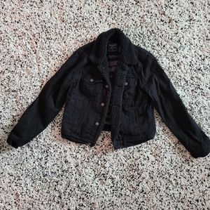 A&F | Black Faux Sherpa-lined Denim Jacket